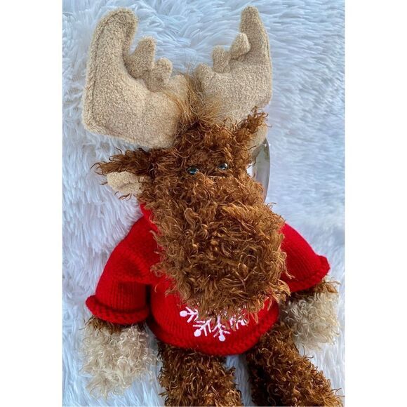 NWT Animal Adventure Soft Plush Moose In Christmas Snowflake Sweater - Picture 4 of 13